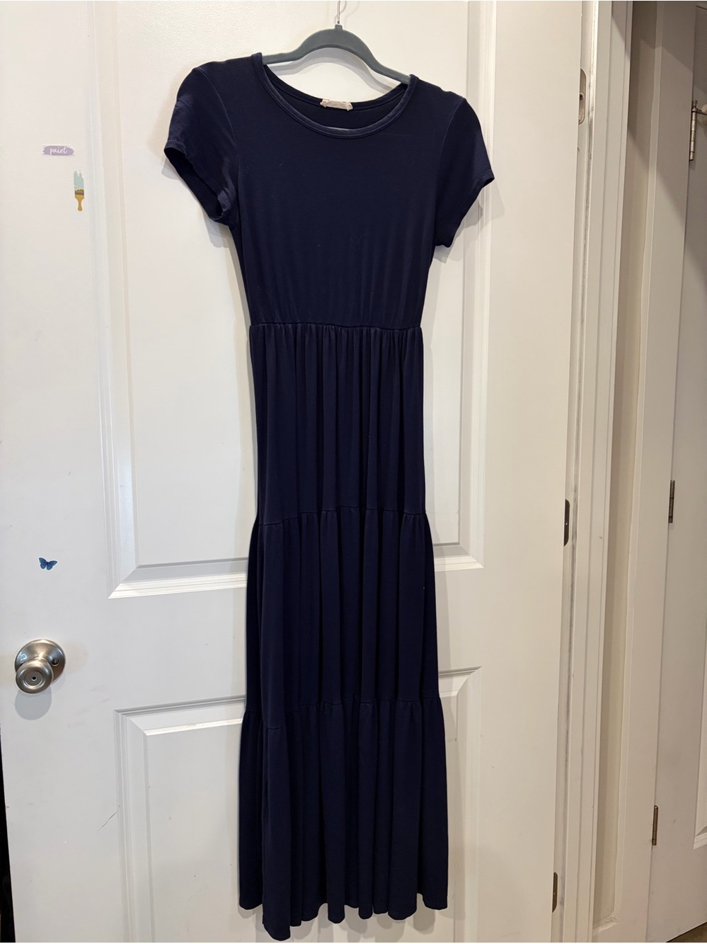 Olivia Rae Navy Short-Sleeve Tiered Maxi Dress